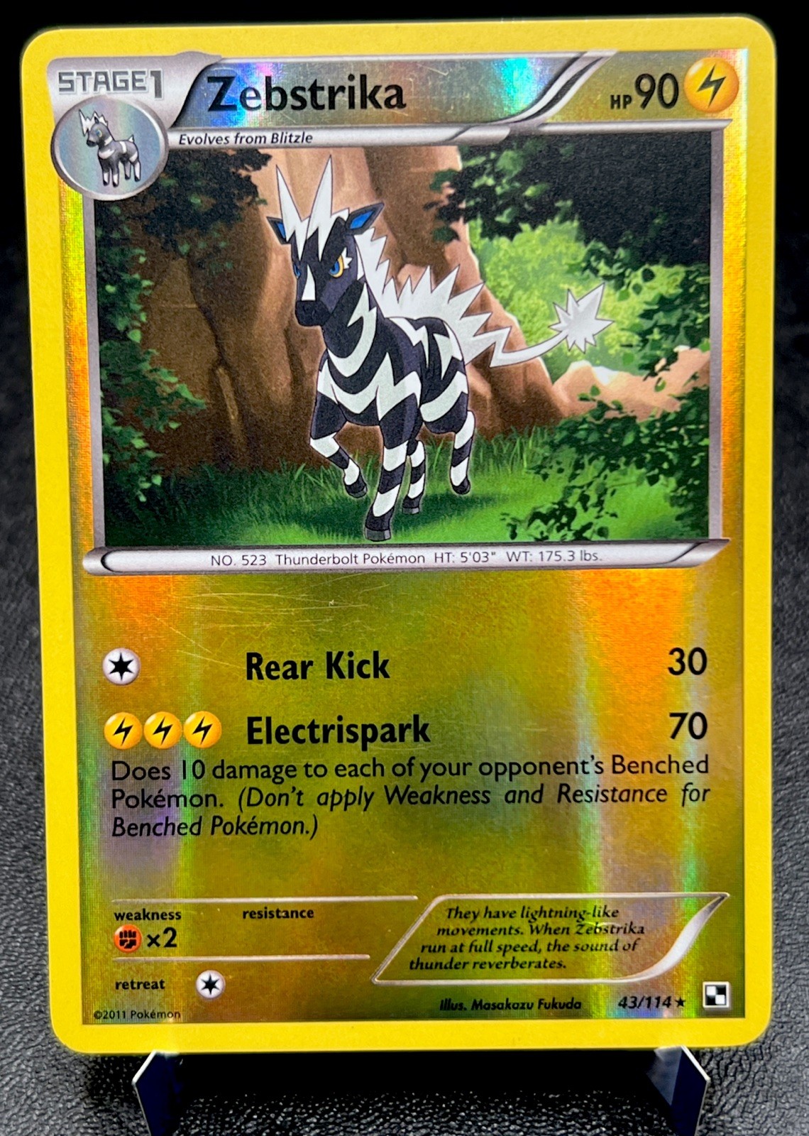 Zebstrika 43/114 LP Reverse Holo Rare Black & White Pokémon Card!
