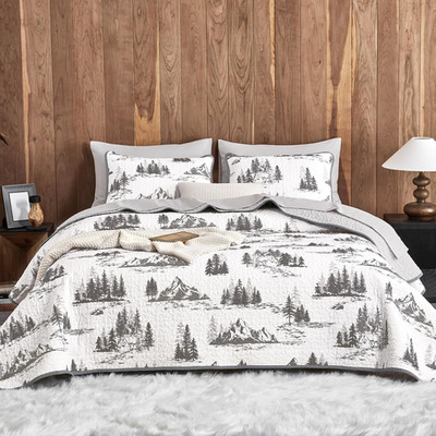 Rustic Style,Forest/Mountain Print ,Reversible Bedspread Sets - GG Home