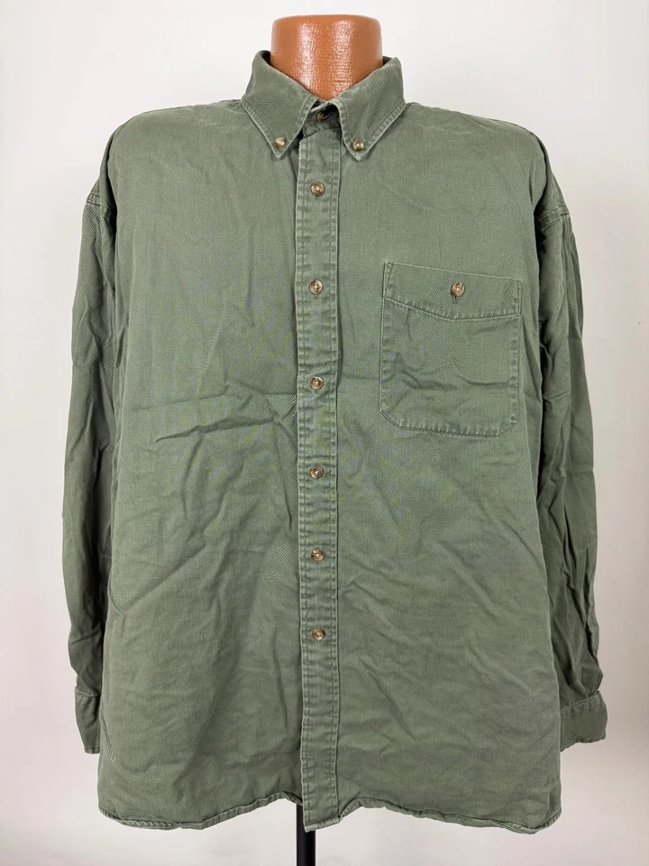 Camisa abotonada vintage años 90 para hombre XL talla grande verde oliva algodón mínimo peso medio Foto 2 de 4