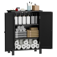 Bathroom Adjustable Shelf Cupboard Black Floor Storage Cabinet with Double Door