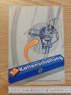 Original F&S Fichtel und Sachs, Kettenschaltung, Werbeblatt Reklame Fahrrad