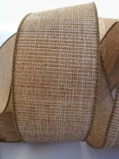 2.5" wired ribbon brown canvas gold metallic thread natural wreath bows 5yd