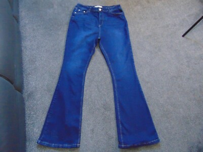 Ladies Wallis ESTHER Blue Stretch Flared Jeans Size UK 16 Tall UK