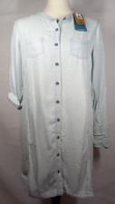 prAna Womens Large ALIKI 100% Tencel Button Front Blue White Washed Shirt Dress