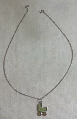 Anson Sterling Silver Chain Stained Glass Baby Carriage Pendant 16.5'' Necklace 