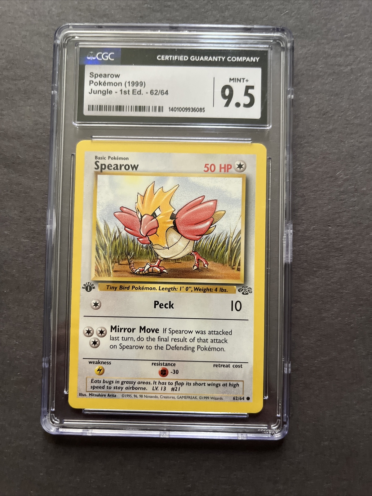 Spearow 62/64 - 1999 Pokemon Jungle 1st Edition - CGC 9.5 Mint+