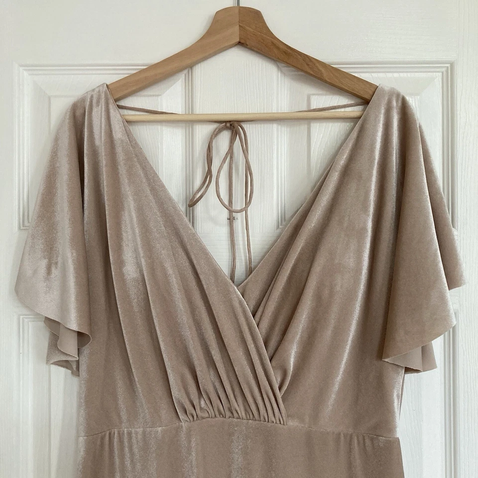 Vestido BHLDN Jenny Yoo Ellis Manga Acampanada Espalda Abierta Elastizado Terciopelo en Prosecco Foto 3 de 4