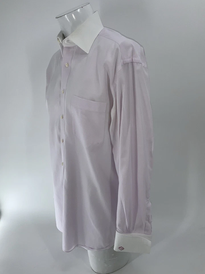 Savile Row French Cuff Dress Shirt 15.5 33 Light Purple Striped Cotton YGI X4-94 - Image 4 of 4