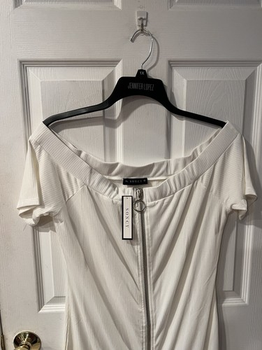 Soncy Off Shoulder Dress Womens PLUS Sz 1X Double Zipper Sexy Ribbed Knit New - 第 6/8 張圖片