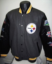 Pittsburgh Steelers Wool  Cow Leather Jacket 6 Time SUPER BOWL Championship MED