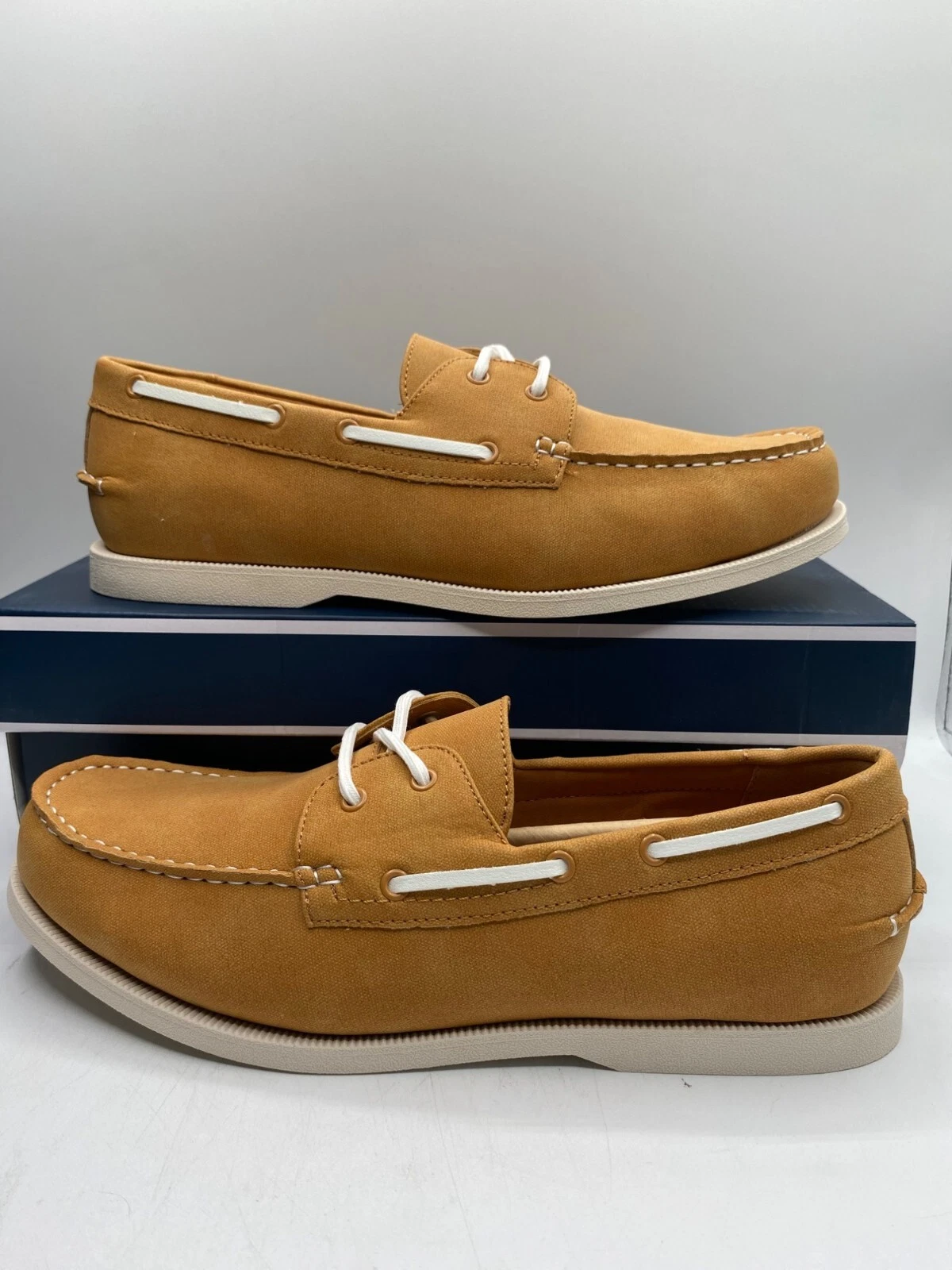 Club Room Men's Sand Brown Elliot Lace up Round Rubber Sole Boat Shoes NIB
