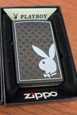 Zippo Blackout Playboy Rabbit Head Black Geometric #29578 Lighter - New