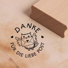 Motivstempel Danke für die liebe Post Stempel Eule Brief Herzen 38 x 38 mm