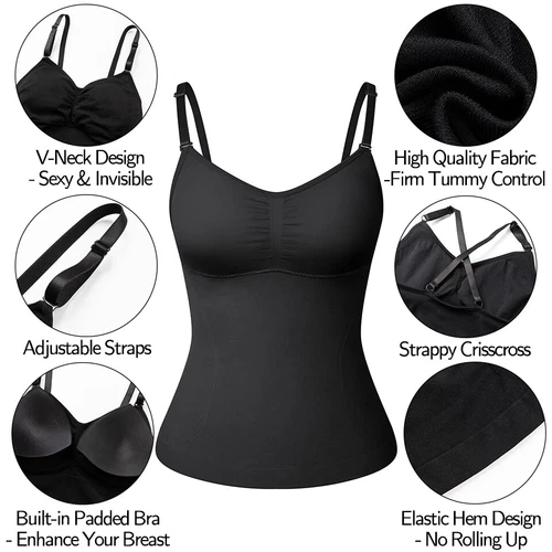 Women V-Neck Compression Cami Vest Tummy Control Body Shaper Camisole Plus Size - Picture 7 of 20