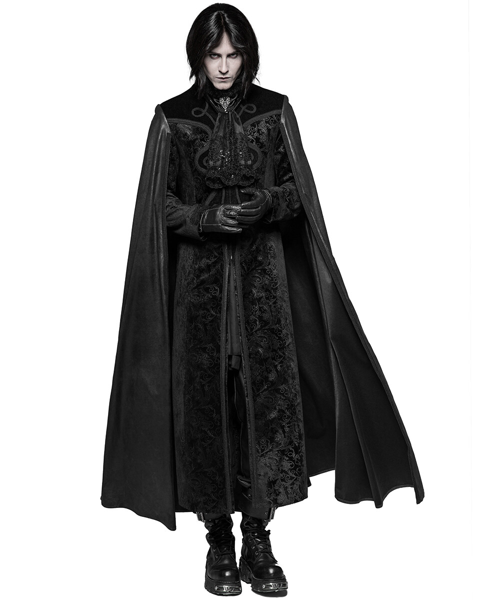 Punk Rave Mens Gothic Cloak Coat Long Jacket Black Velvet