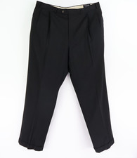 Chaps Ralph Lauren Dress Pants Pleated Front Cuffed Leg Mens 39 Black 100% Wool