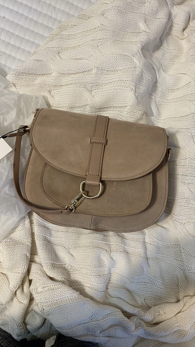 ZARA NWT Natural Beige Genuine Suede Leather Crossbody Shoulder