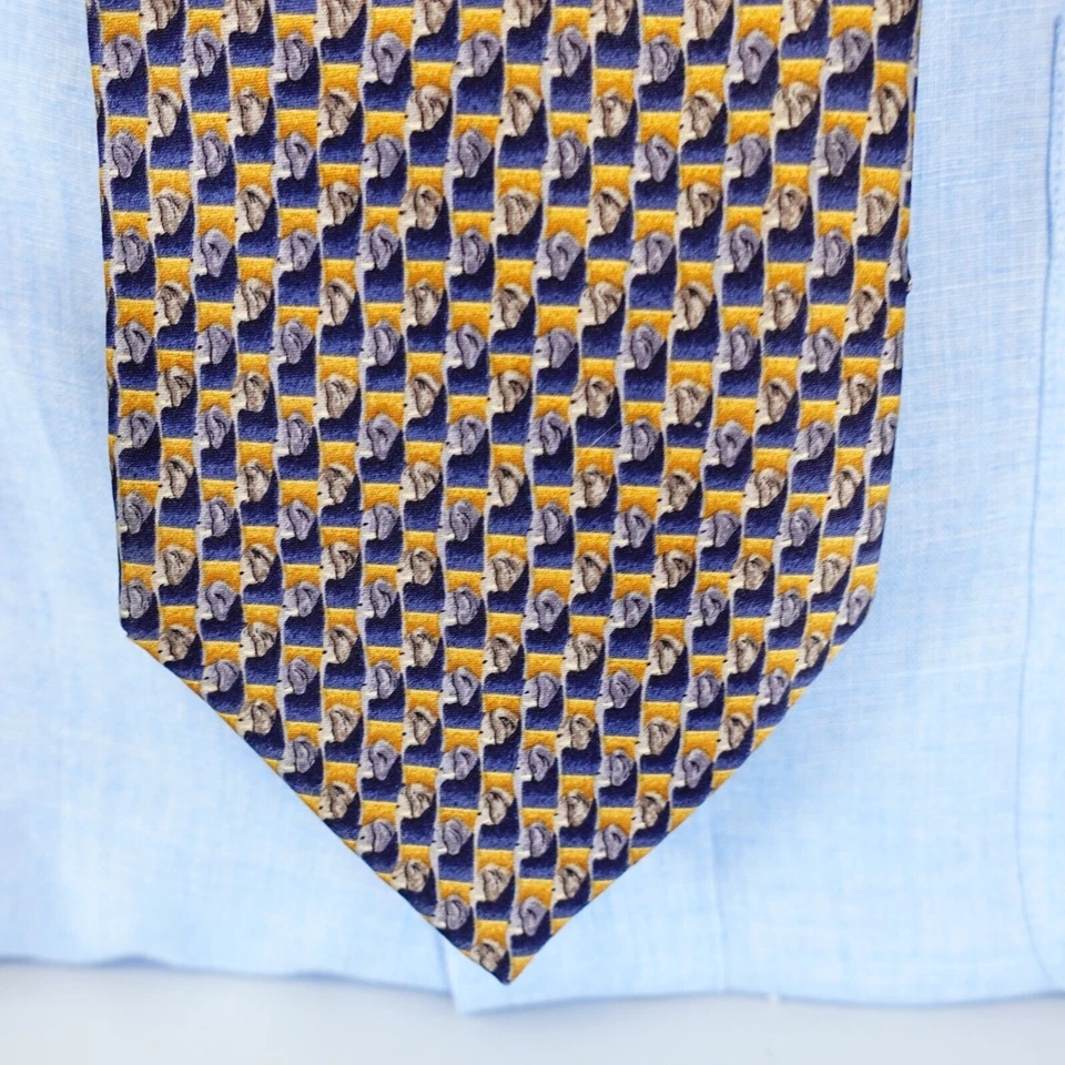 Corbata de cuello STONEHENGE para hombre azul amarillo seda diseñador vivo brillante traje tejido genial Foto 2 de 4