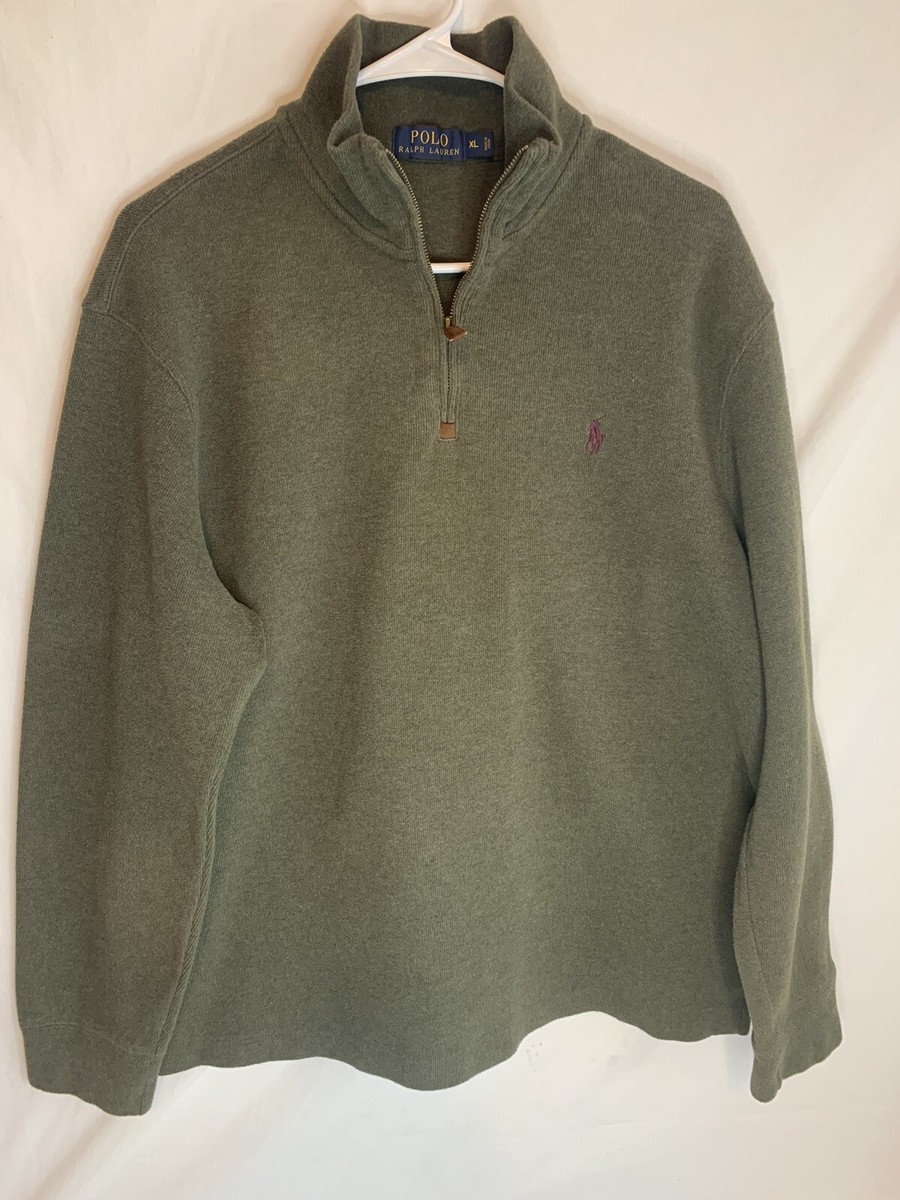 Polo Ralph Lauren Men's Size XL Green 100% Cotton 1/4 Zip Sweater