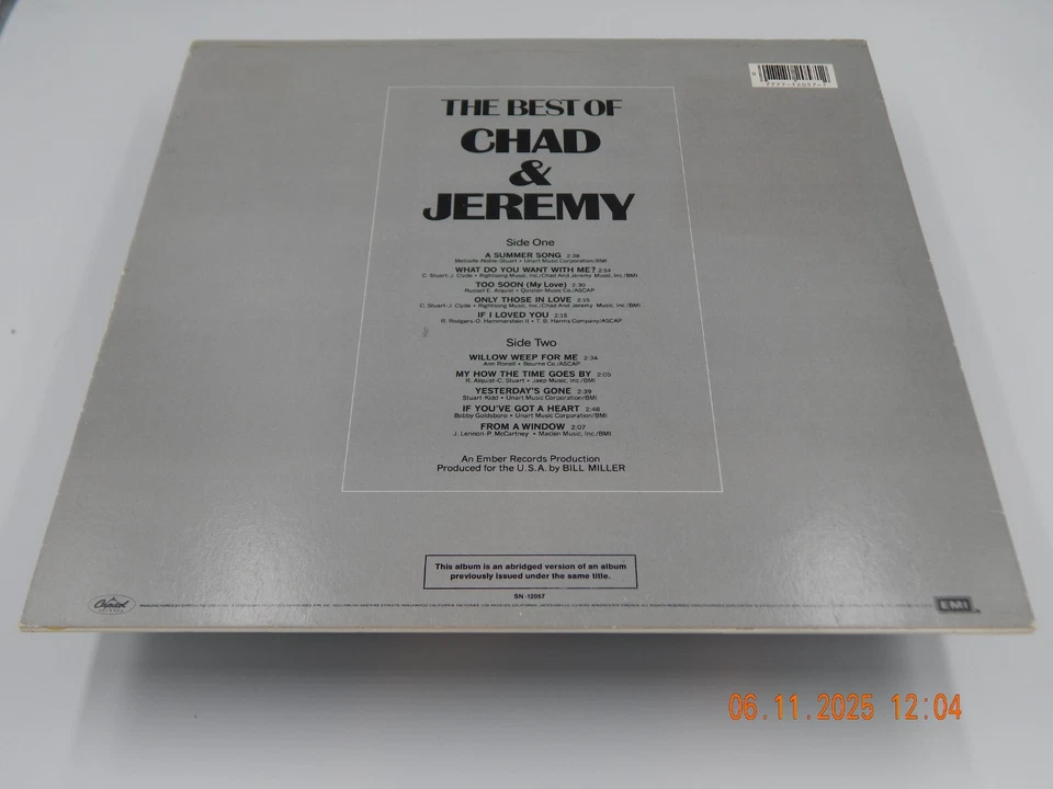 The Best Of Chad And Jeremy Vinyl LP Re-Issue Mono Capitol Records SN -12057 EX - Image 2 of 4