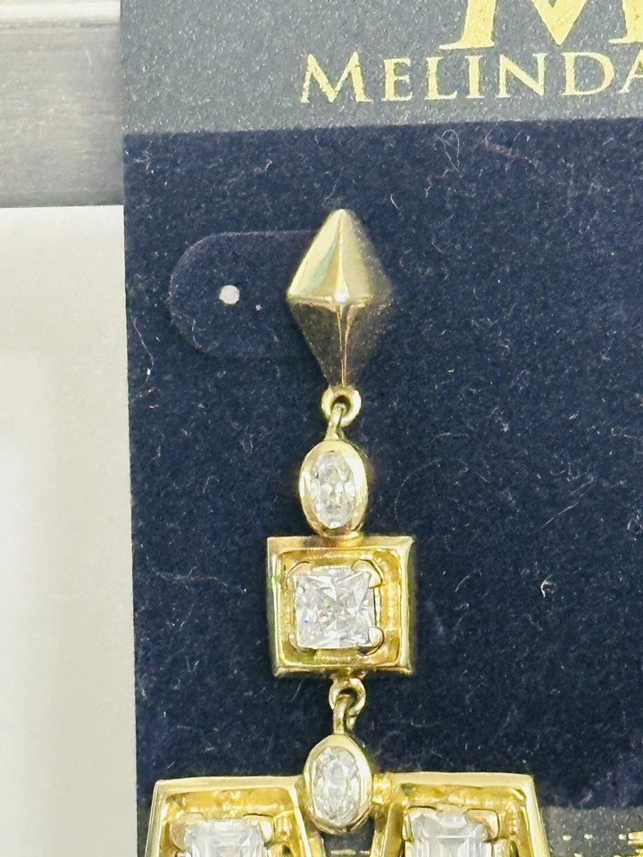 Melinda Maria Gold Platted Dangle Crystal Statement Earrings 2.5" New  $178 - Image 3 of 4