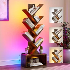 6 Tier Tree Bookshelf with Lights, LED Book Tree Bookcase with Storage Organizer