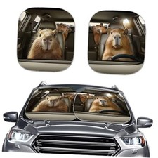 Funny Car Windshield Sunshade 2 Piece Vehicle Front Window Sunshade UV Capybara