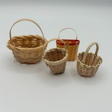 Vintage Miniature Baskets Set of 4 Handmade Woven Wicker Rattan Dollhouse Decor