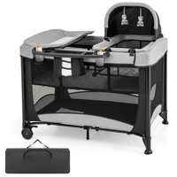 Northio 5 In 1 Babybett Reisebett Wiege Laufstall Wickeltisch Grau Schwarz Kombi