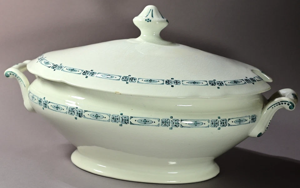 Villeroy & Boch Wallerfangen Suppenterrine, oval, Dekor 1142, ca. 1900, antik - Bild 2 von 4
