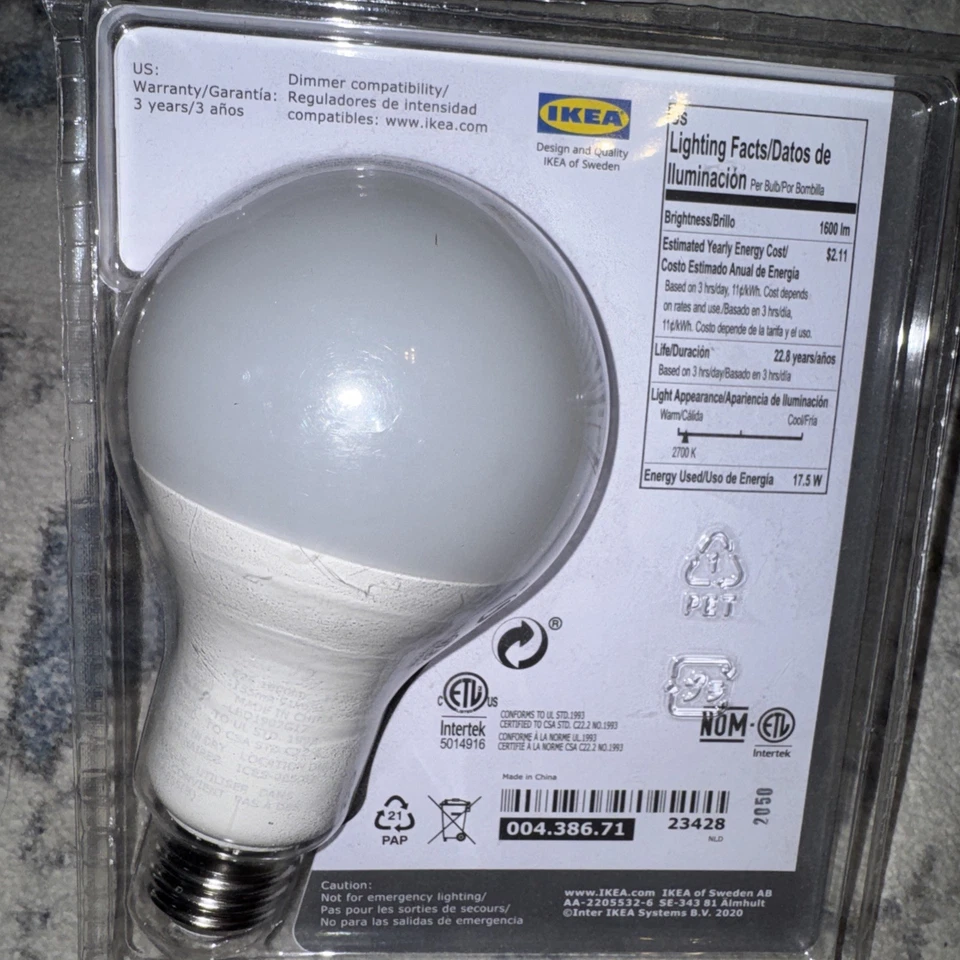 IKEA LEDARE LED bulb E26 800 lumen, DIMMABLE/globe opal white, A19, 2700 K NEW - Image 2 of 2
