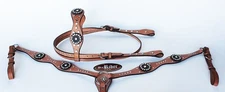 Show Tack Bridle Horse Western Leather Rodeo Headstall Breast Collar 85116