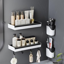 Wall-Mounted Bathroom Organizer, Adhesive Shower Shelf for Toiletries, Drill-...