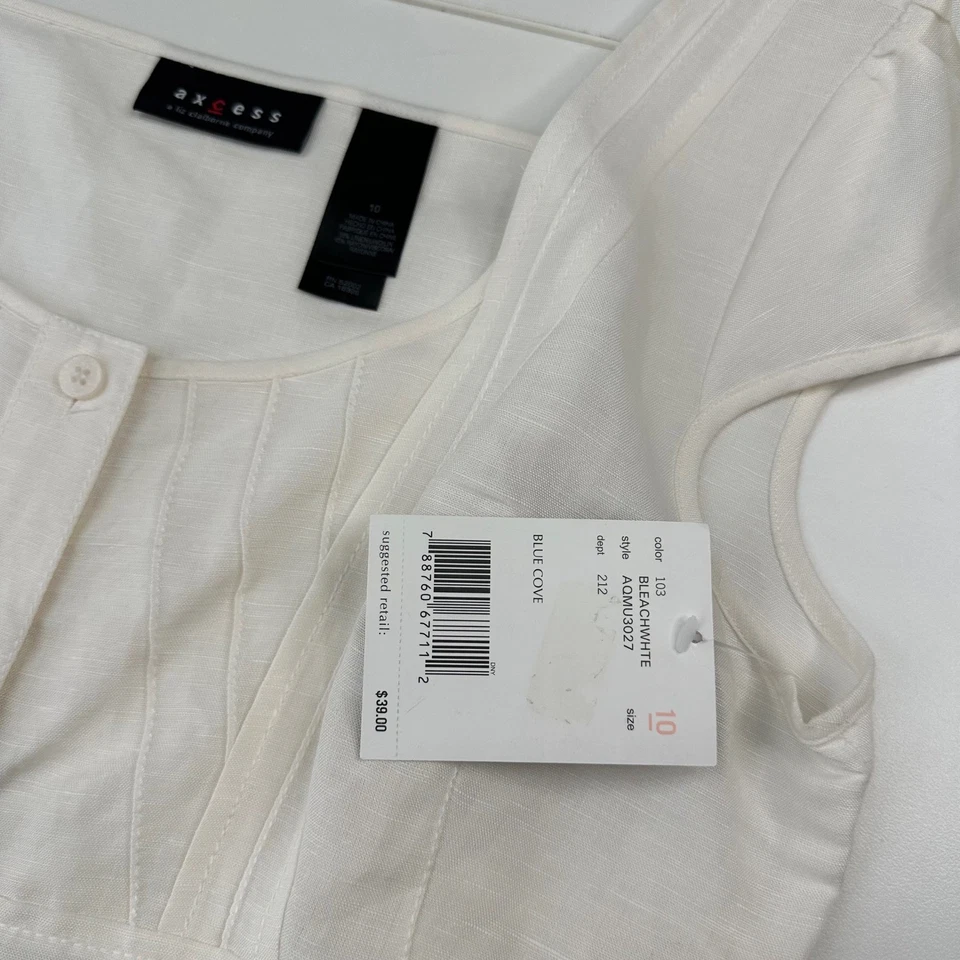 Top 10 para mujer A.X.CESS Liz Claiborne Company mezcla de lino blanco Foto 3 de 4