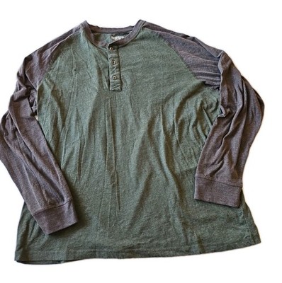 Red Head Brand Co Mens XXL Two-Tone Long Sleeve Shirt 3 Button Henley Green/Gray