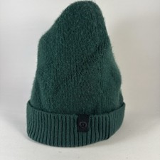 Lululemon Merino Wool Beanie Hat Green One Size Winter Knit Logo Patch OS