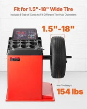 New Tire Changer Machine, 18" Spindle, Durable Tire Balancer with 4 Size of Co
