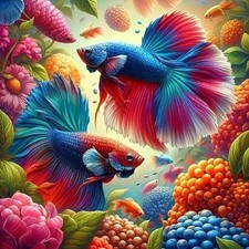 5D Fish Diamond Art Kits for Adult,Round Full Drill Wall Art 13.75x13.75In
