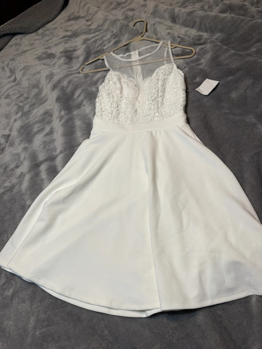 white lace a line dress A Line Short White Lace Prom Dresses, Short White Lace Formal Homecomi –  jbydress