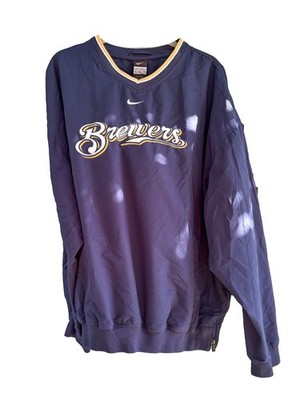 VTG NIKE Milwaukee Brewers MLB Windbreaker Pullover Long Sleeve Side Zip XXLARGE