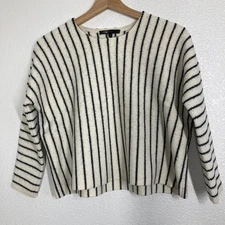 Maje Sweater Womens Small White Black Striped Merino Wool Pullover