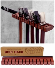 14 Belts Walnut Wood Belt Holder with Slide, Left or Right Slide Flexible Ins...
