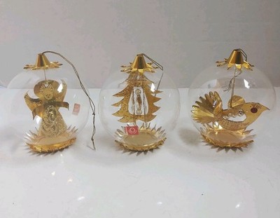 Vtg Resl Lenz Silver Punched Gold Foil beads Blown Glass Ornaments Lot of 3