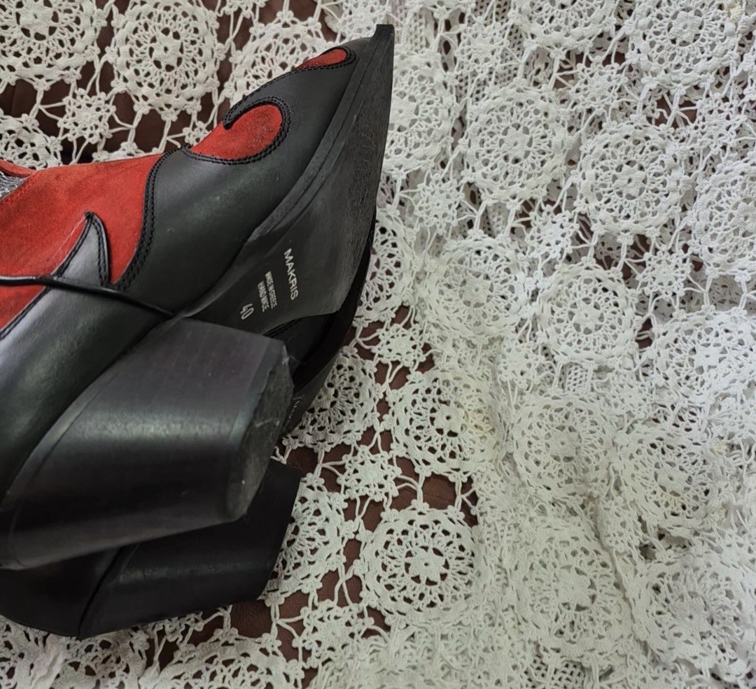 Markis Black Red Flames Suede Python Print Leathe… - image 3