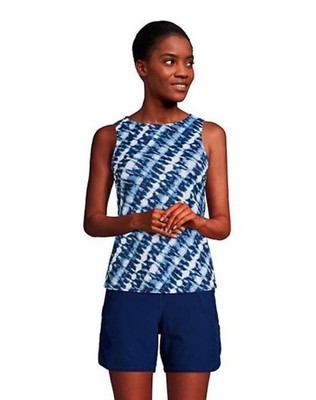   NWT Lands' End Blue & White Tie-Dye High Neck Tankini Top Size 8  
