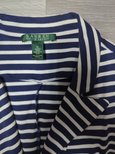 Ralph Lauren Womens L Navy Blue & White Stripe Nautical Jacket 1 Button Blazer - Picture 4 of 8