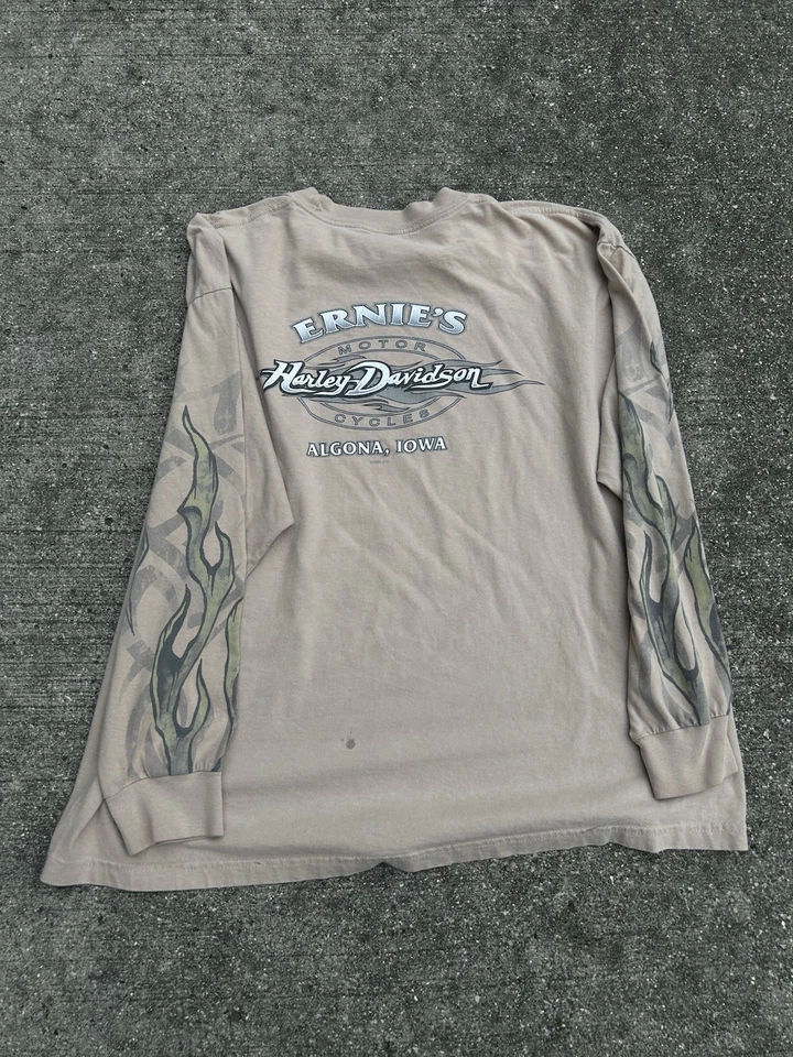 Camisa Harley-Davidson vintage para hombre XL doble llamas tribales manga larga 2005 Y2K Foto 2 de 2