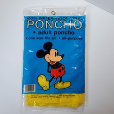 Vintage DISNEY WORLD Mickey Mouse Rain Poncho Adult One Size Waterproof YELLOW