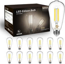 12 Pack Vintage LED Edison Bulb E26 60W Equivalent Dimmable Amber