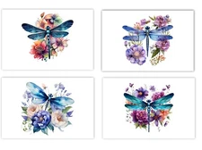 8 4x6 Handmade blank notecards Dragonfly Flowers Garden w/ Envelopes + 4 Sticker